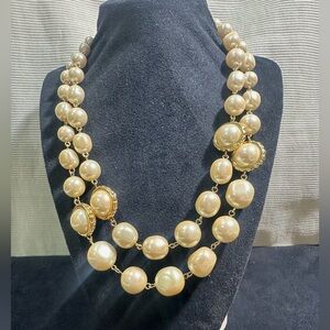 Vtg: signed LC Double Strand Faux Pearl Necklace